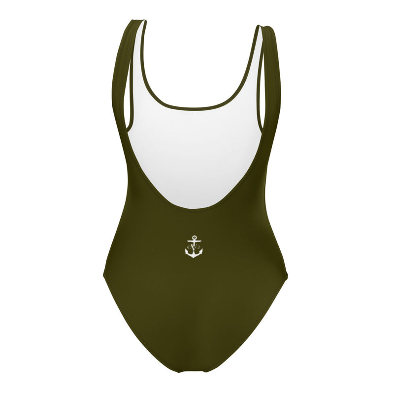 Happiness is a Choice One-Piece Swimsuit Army Green