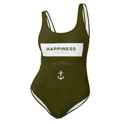 Happiness is a Choice One-Piece Swimsuit Army Green