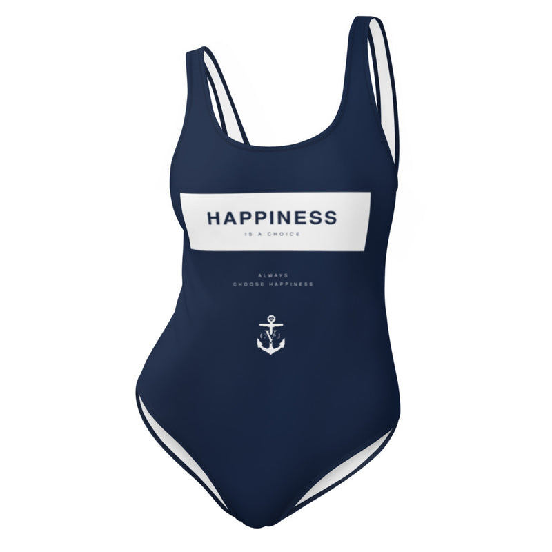 Happiness is a Choice One-Piece Swimsuit Navy