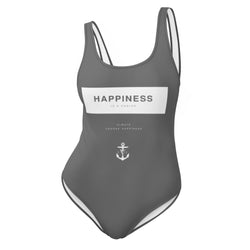 Happiness is a Choice One-Piece Swimsuit Grey