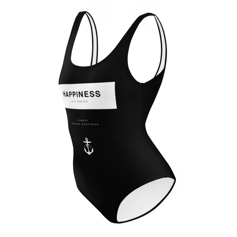 Happiness is a Choice One-Piece Swimsuit Black