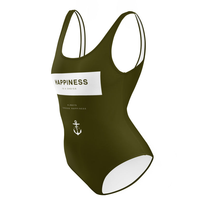 Happiness is a Choice One-Piece Swimsuit Army Green