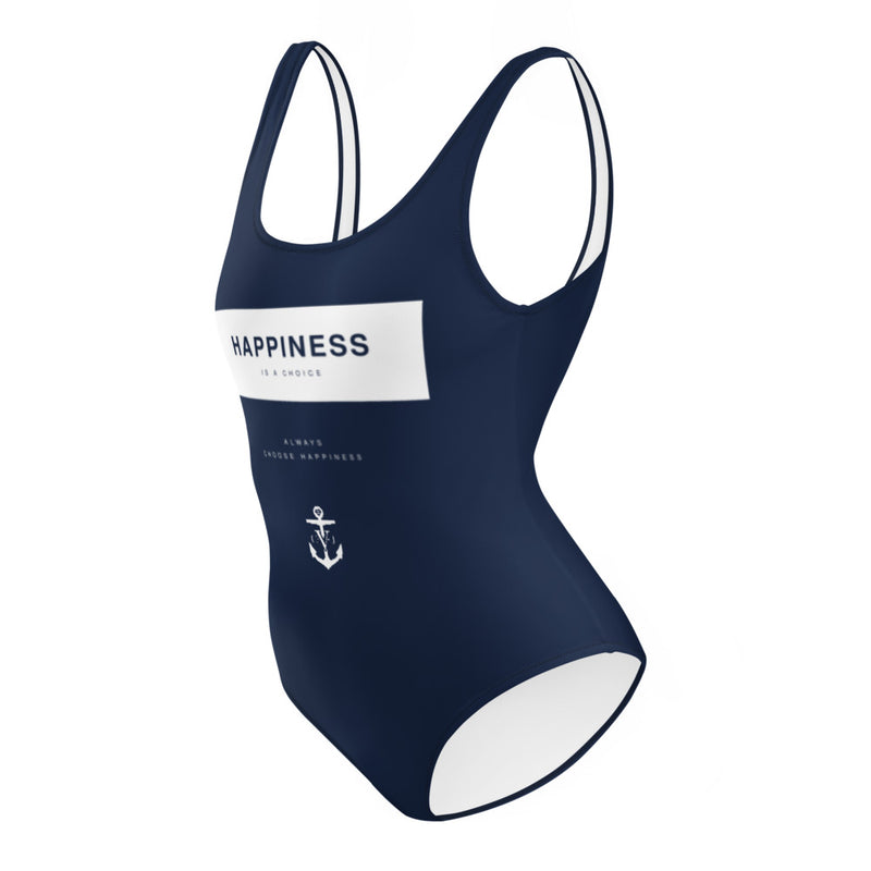 Happiness is a Choice One-Piece Swimsuit Navy