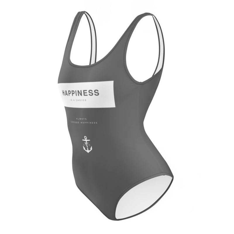 Happiness is a Choice One-Piece Swimsuit Grey