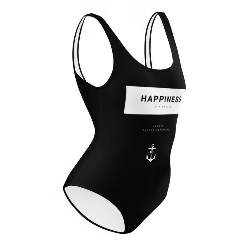 Happiness is a Choice One-Piece Swimsuit Black