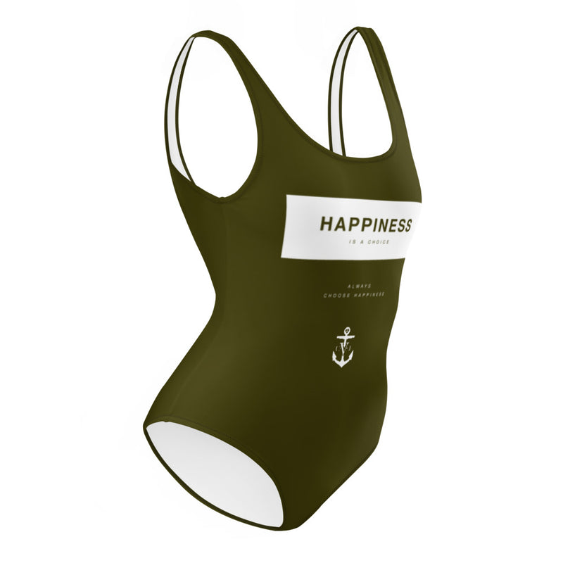 Happiness is a Choice One-Piece Swimsuit Army Green