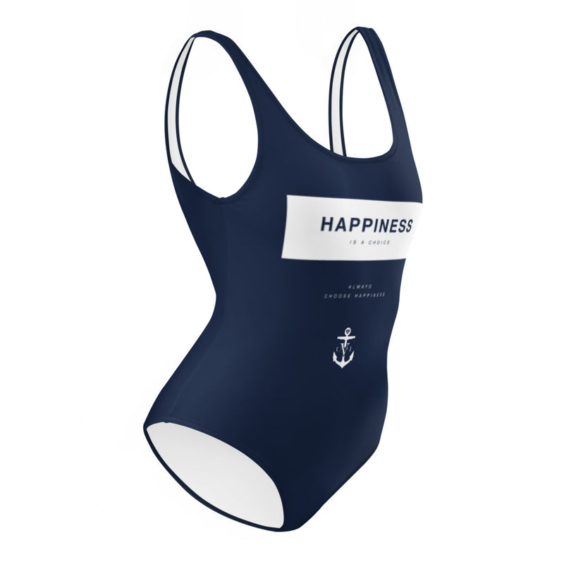 Happiness is a Choice One-Piece Swimsuit Navy