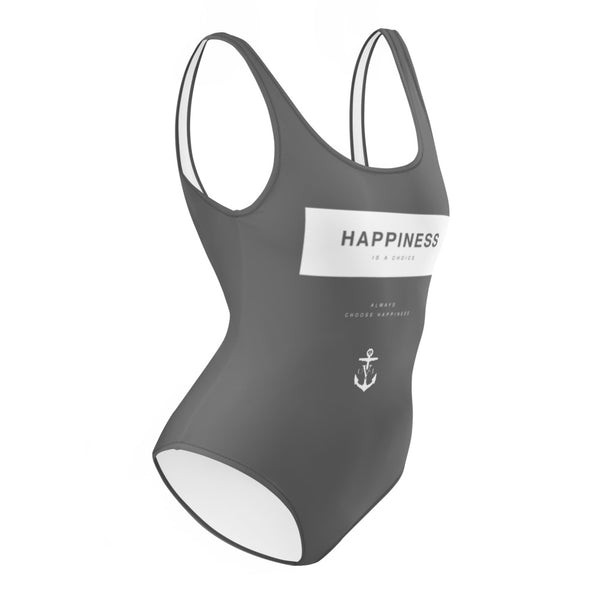 Happiness is a Choice One-Piece Swimsuit Grey