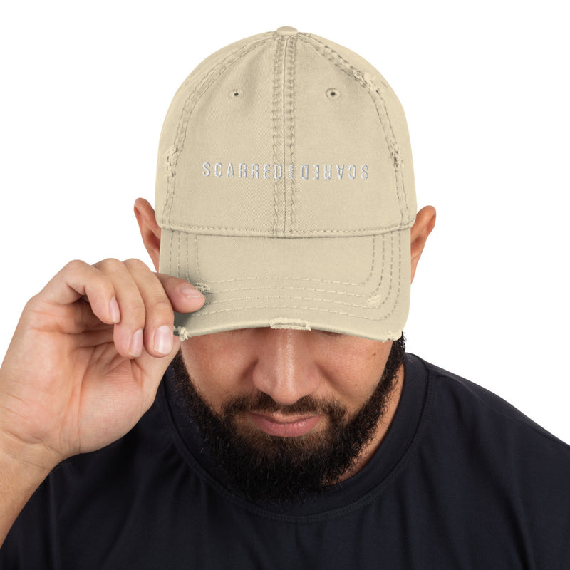 Scarred Over Scared Distressed Dad Hat