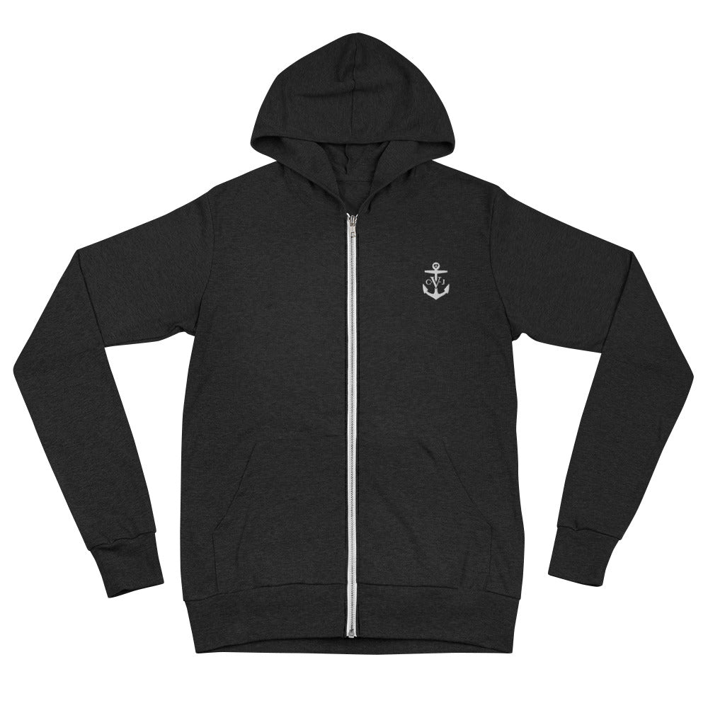 Commodore Val Jones Embroidered anchor Unisex zip hoodie