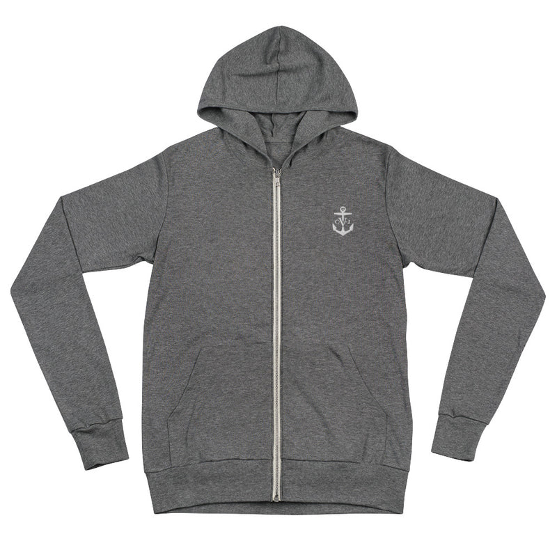 Commodore Val Jones Embroidered anchor Unisex zip hoodie