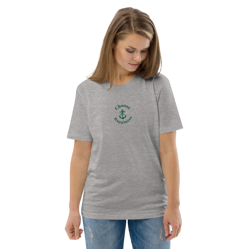 Embroidered " Choose Happiness " Unisex Organic Tee